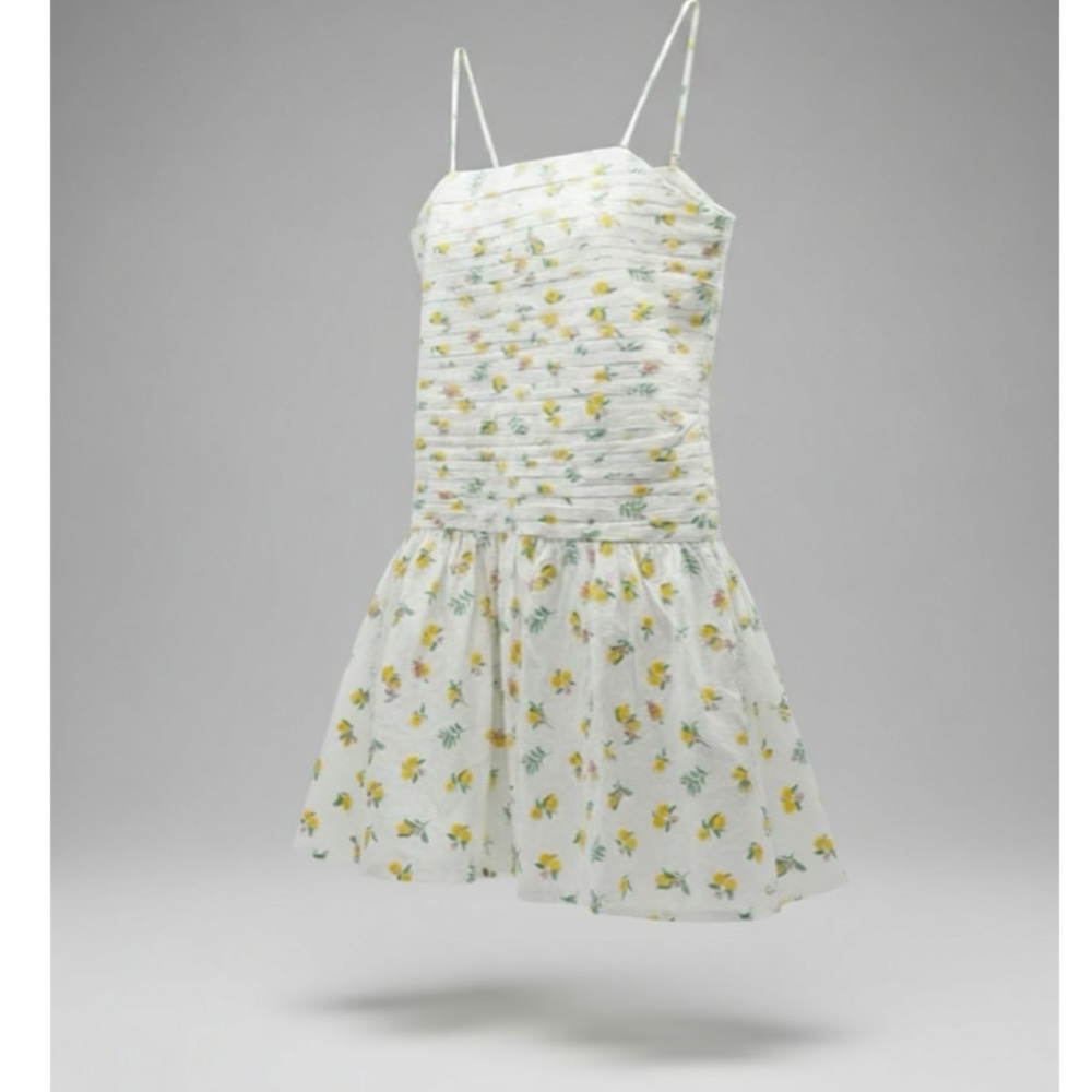 Japna White Mini Dress with Yellow Floral Print